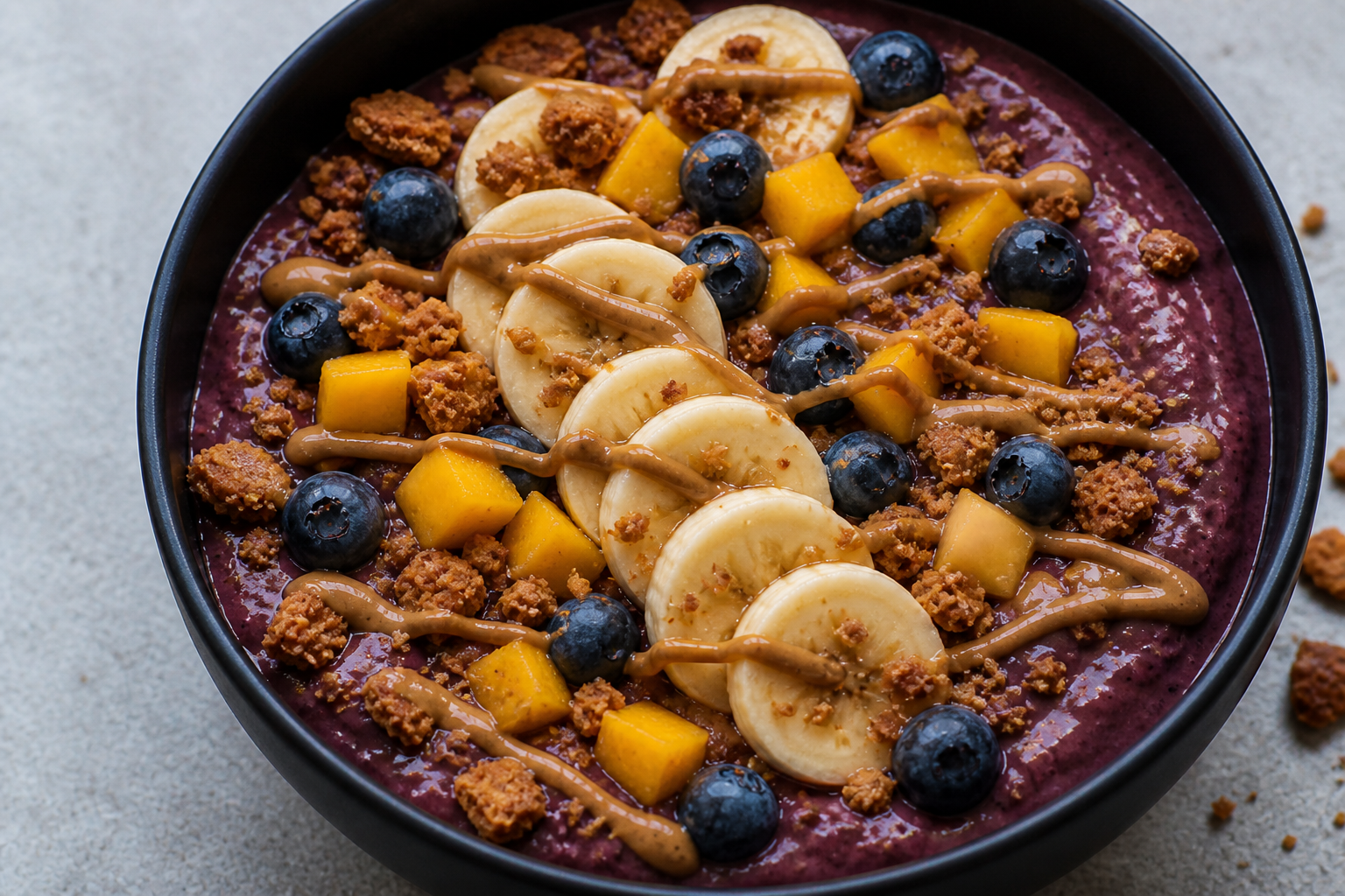Lotus Boost — açaí con plátano, arándanos, Lotus y mango