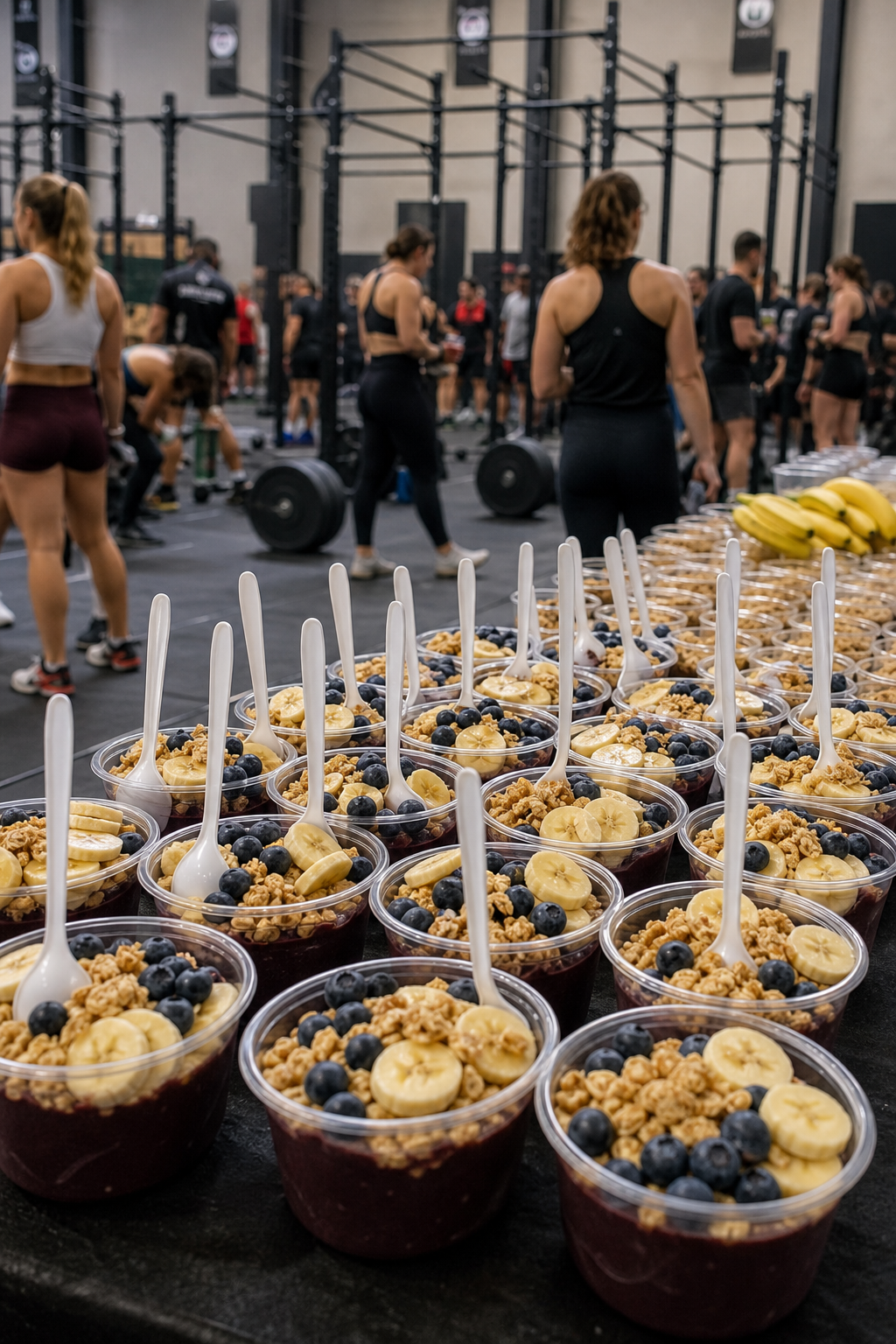 Stand de açaí en competición CrossFit — nutrición CrossFit