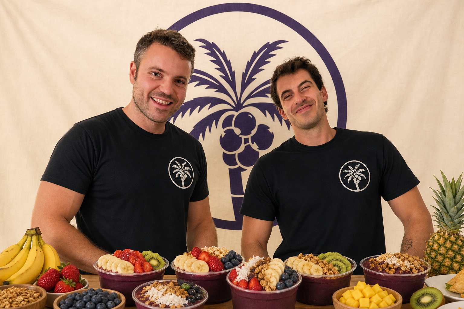 Stand Tropic Boost en arena — recovery station con bowls de açaí