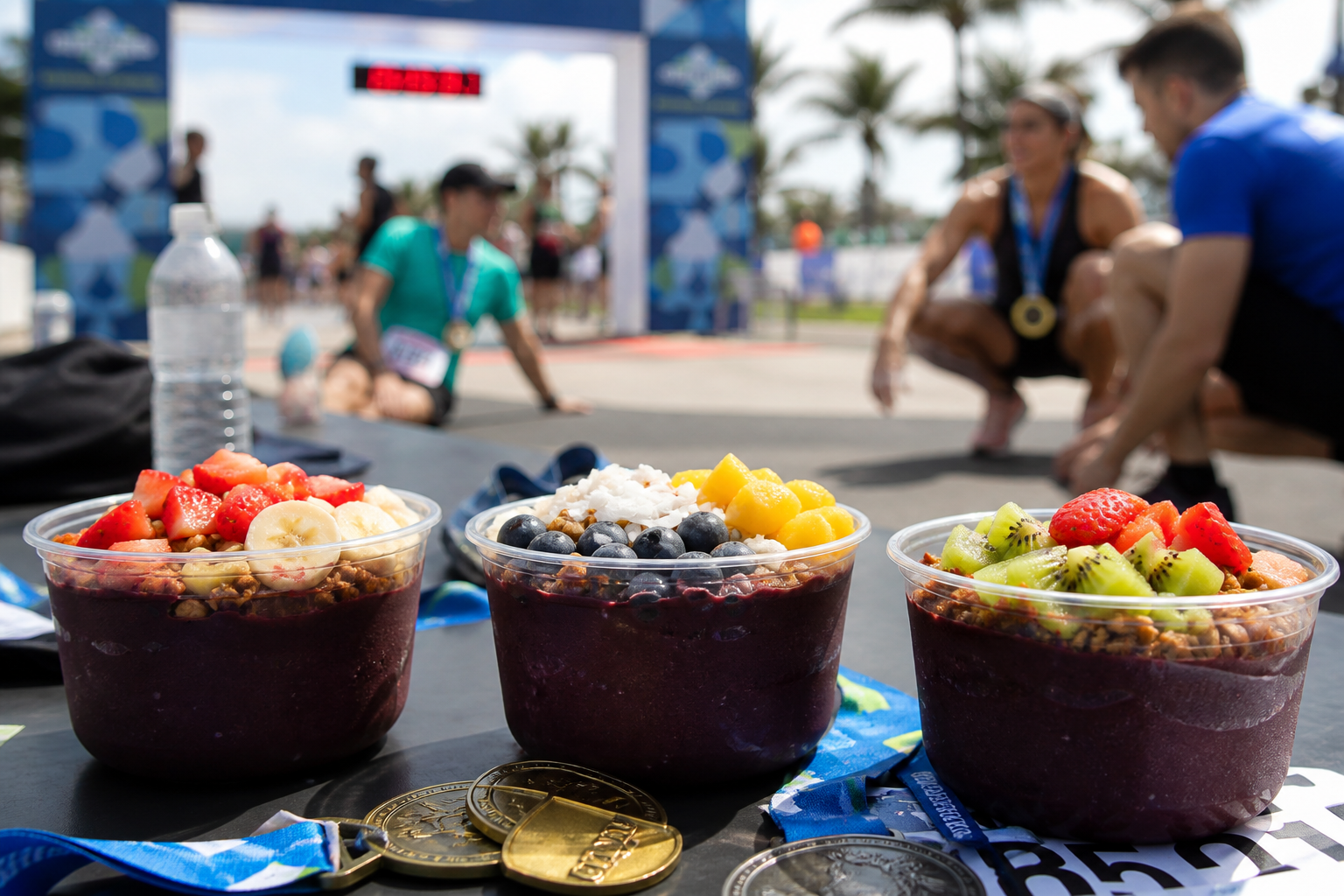 Bowls de açaí en meta de carrera