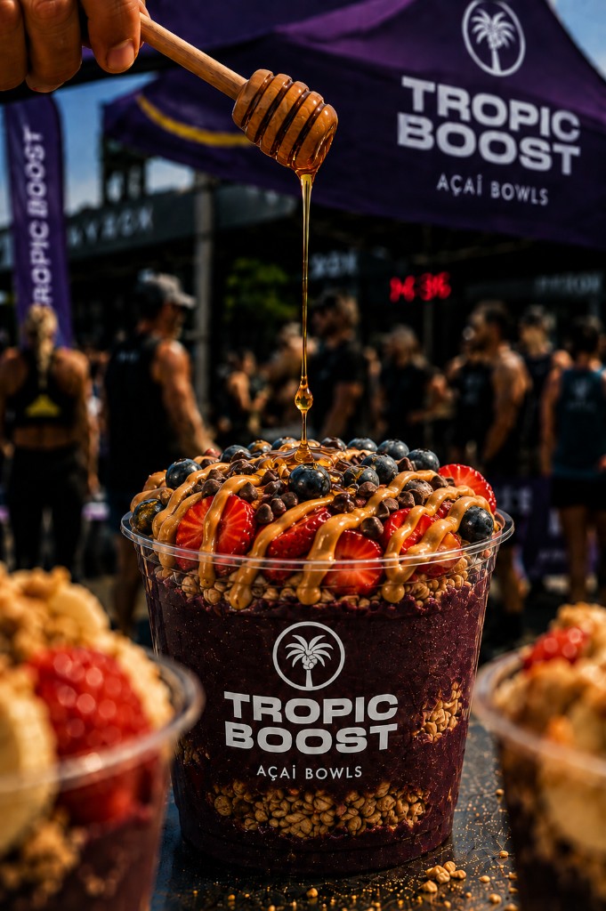 La Dulcecita — açaí con fresa, arándanos, chocolate y crema de cacahuete