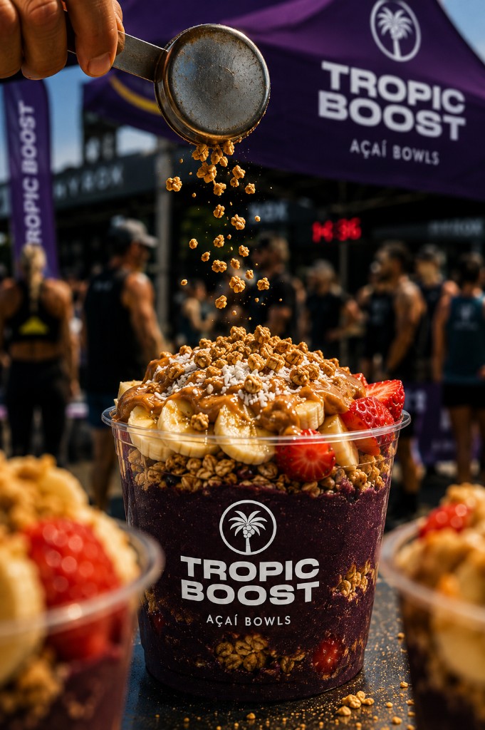 La Lotus — açaí con plátano, fresa, coco, granola y crema de cacahuete