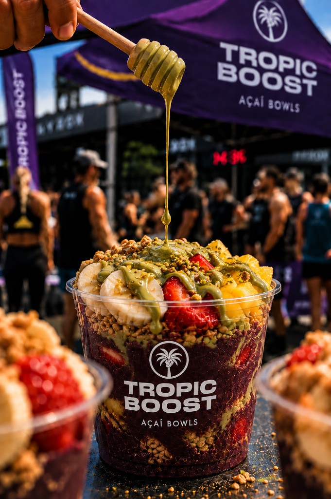 La Pistacha — açaí con granola, plátano, fresa, piña y crema de pistacho